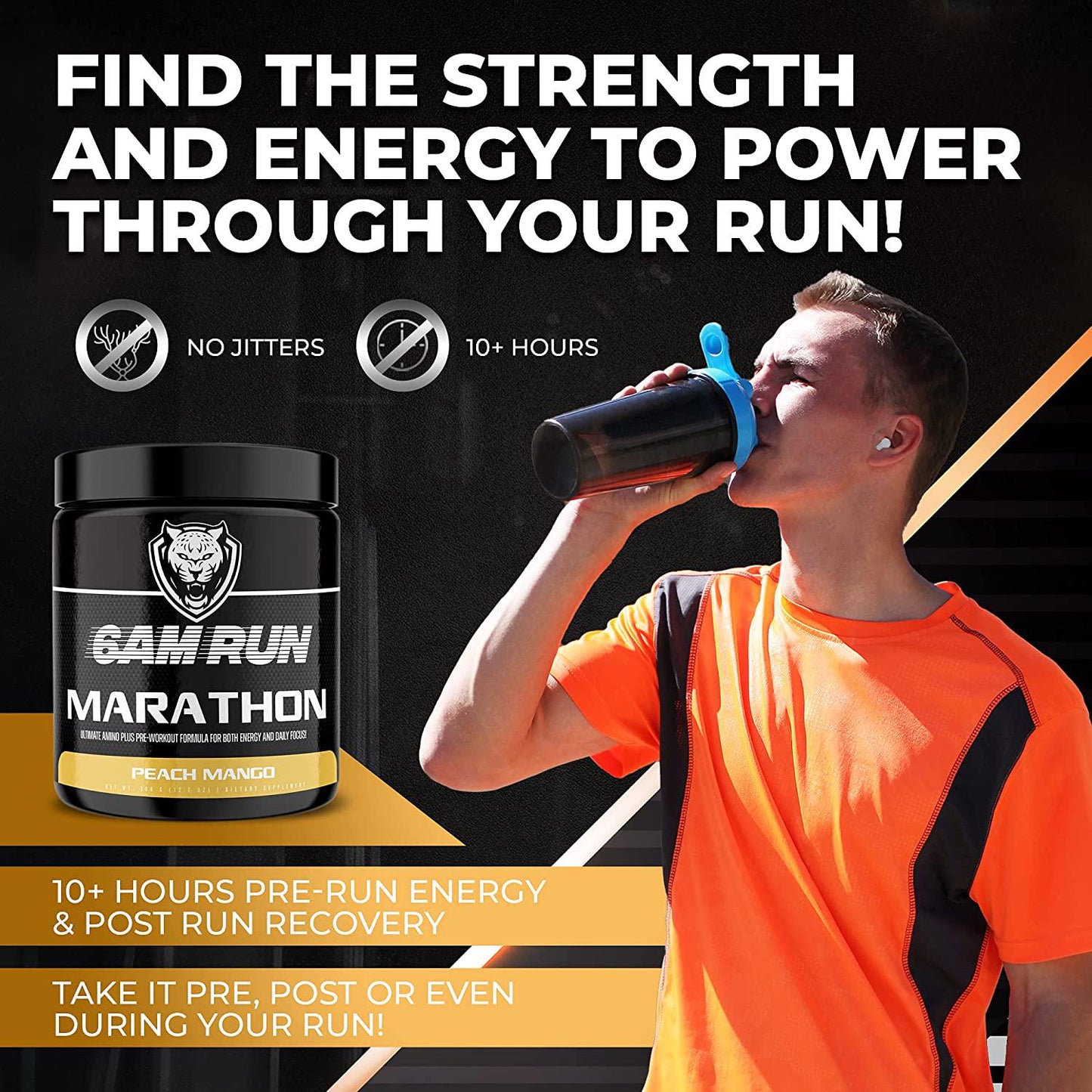 6AM RUN Marathon - Pre Workout Powder for Distance Running and Essential Amino Energy - No Jitters, High Energy for Cardio and Stamina Formula - All Natural, Keto, Vegan (Peach Mango, Full Bottle)