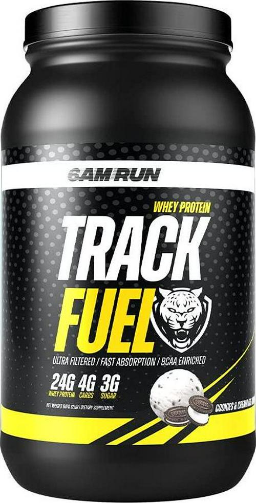 6AM Run Track Fuel Whey Protein Powder - 25 Grams of Protein - Easy Mixing and Great Taste - BCAA Enhanced - 2 Pound - Cookies and Cream