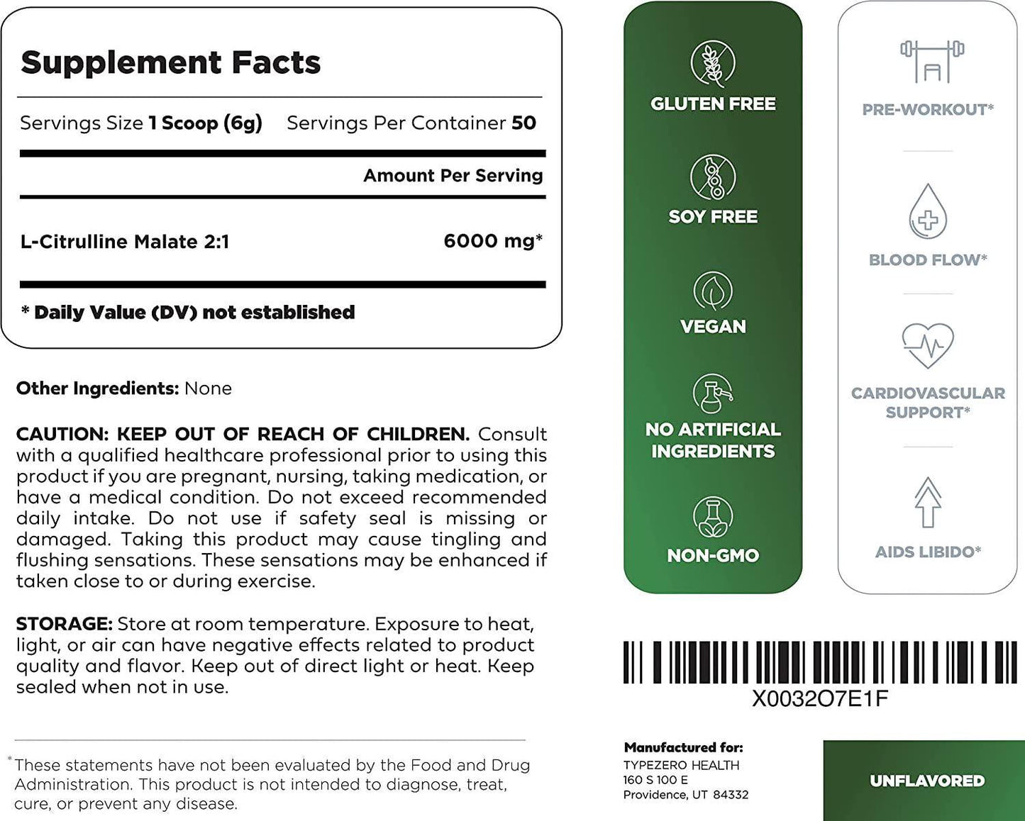 6X L-Citrulline Malate Powder 2:1 (6000mg | Unflavored) Ultra Clean L Citrulline Powder Nitric Oxide Booster Pre Workout - Nitrous Oxide Vasodilator Supplements for Men Blood Flow Strength and Endurance