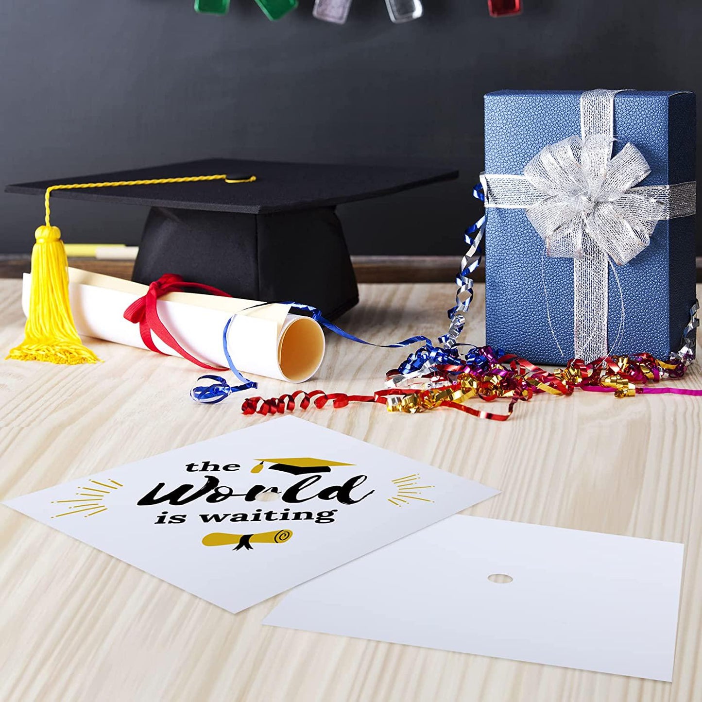 6 Pieces Blank White Adhesive Grad Hat Topper Sticker Graduation Cap with Gold Tassel Easy to Use Graduation Cap Decorations Printable with Inkjet or Laser Printers for Graduation Party Supplies