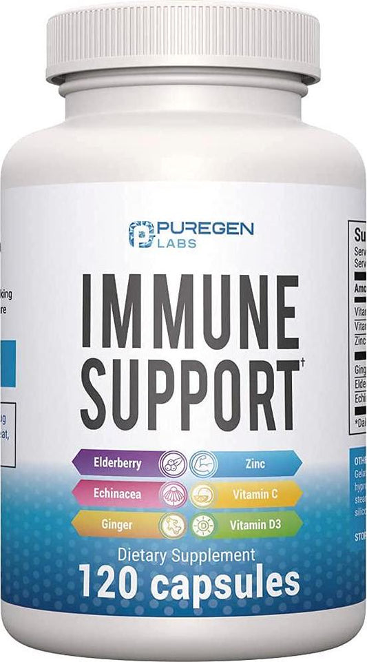 6 in 1 Immune Support Booster with Powerful Blend of Elderberry, Echinacea, Ginger, Vitamin C, Vitamin D3 and Zinc Picolinate - Immune Booster Supplement for Adults and Kids