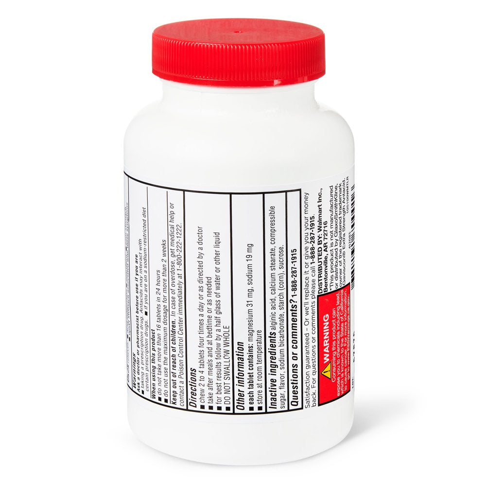 Equate Extra Strength Antacid, Upset Stomach, Chewable Tablets, over the Counter, 160 Mg, 100 Count