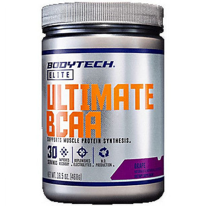 Bodytech Elite Ultimate BCAA Powder, Supports Muscle Protein Synthesis, Nitric Oxide Production, Grape (30 Servings)