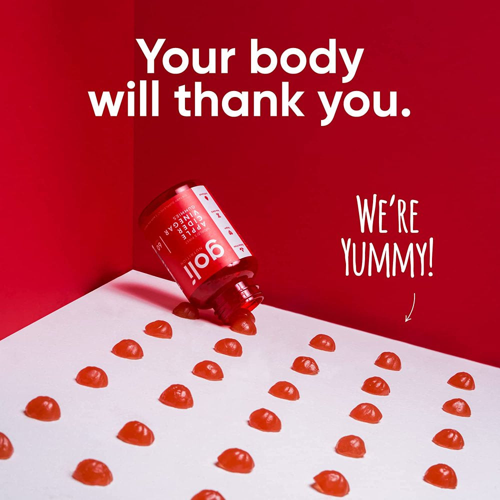 Goli Nutrition Apple Cider Vinegar Gummies, with Apple Cider Vinegar Powder, 60 Count