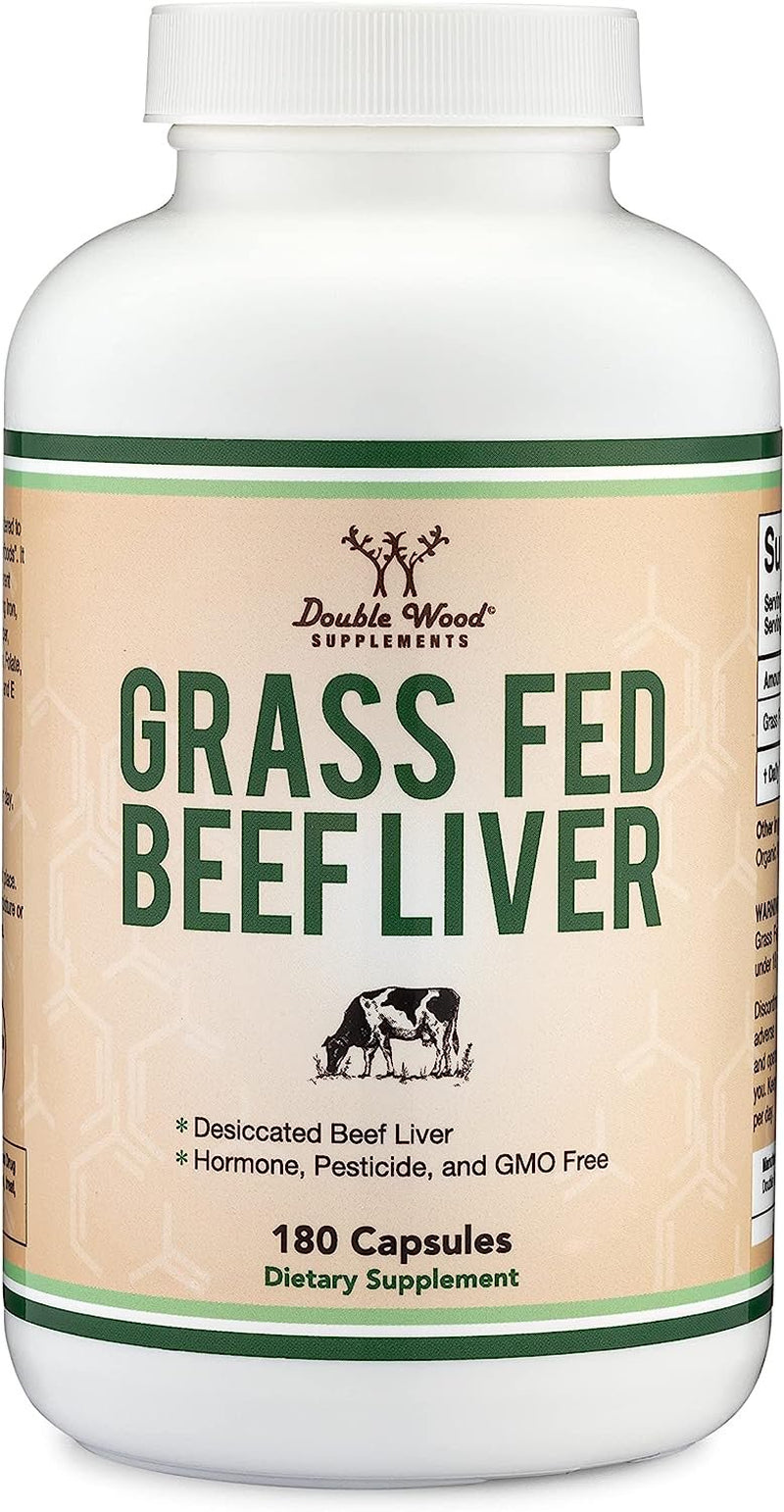 Beef Liver Capsules (1,000Mg of Grass Fed, Desiccated Beef Liver per Serving, 180 Capsules, 3 Month Supply) Beef Liver Supplement for Digestion, Immune Health, Energy, and Wellness by Double Wood