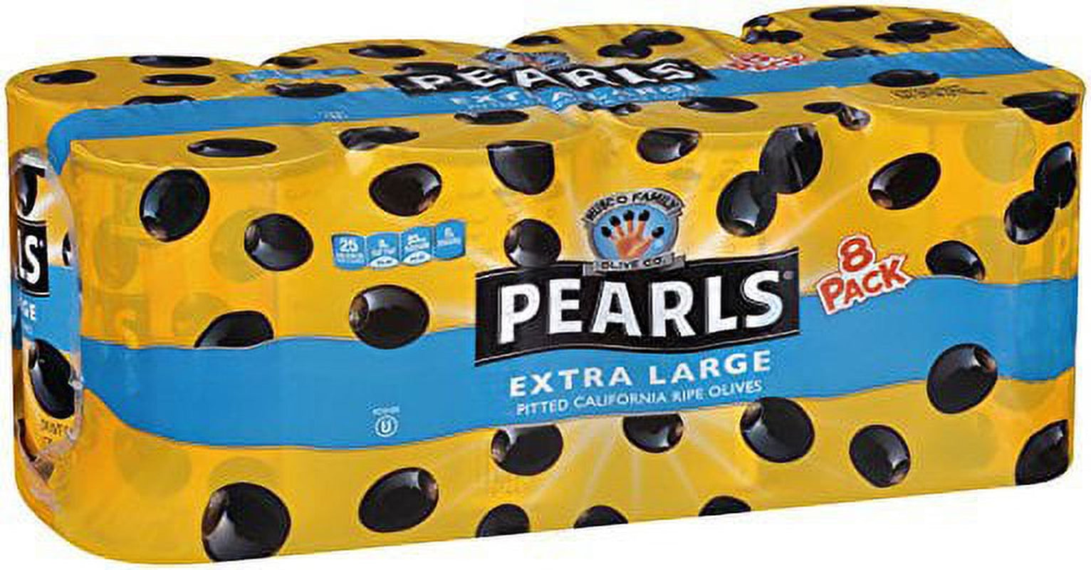 Pearls Ripe Pitted 8 Pack Extra-Large Black Olives, (8) 6-Ounce Cans