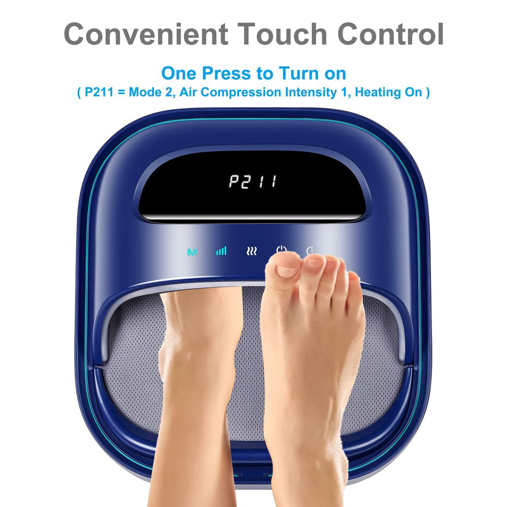 Electric Shiatsu Heated Foot Massager for Circulation and Pain Relief, Deep Tissue Kneading Feet Circulation Machine W/ Compression for Plantar Fasciitis and Neuropathy, Home or Office Use, Blue