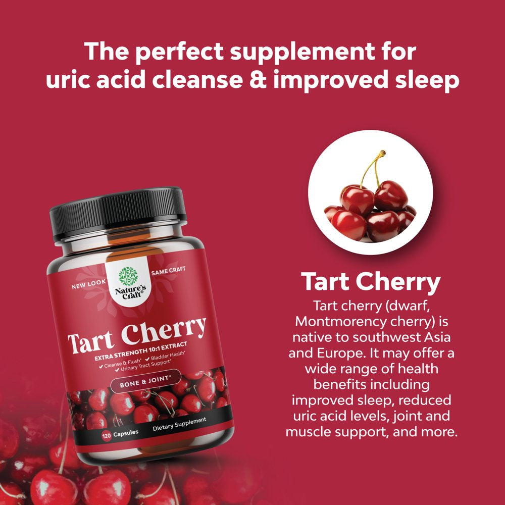 Advanced Tart Cherry Extract Capsules - Extra Strength 750Mg per Serving Equivalent Uric Acid Cleanse and Joint Support Supplement - Muscle Recovery Supplement for Uric Acid Support