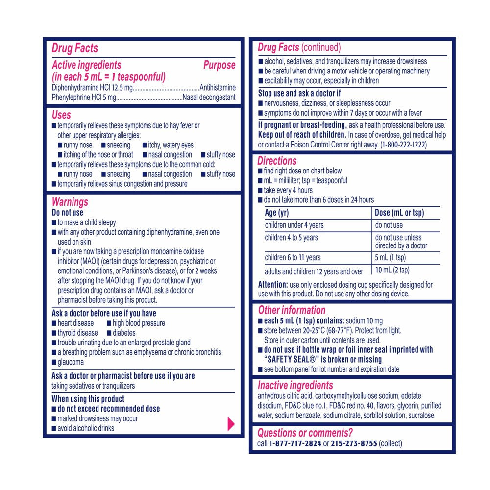 Children'S Allergy plus Congestion Relief Liquid, Grape, 4 Fl. Oz