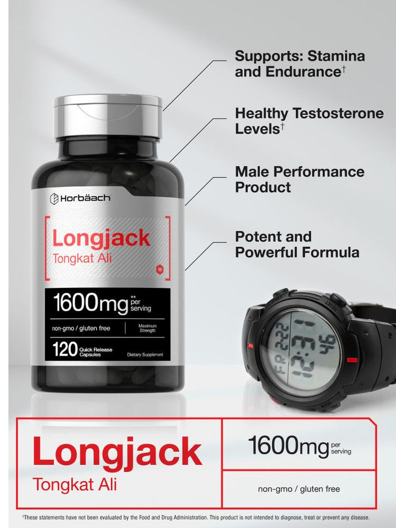 Longjack Tongkat Ali 1600Mg | 120 Capsules | Max Strength Formula | by Horbaach