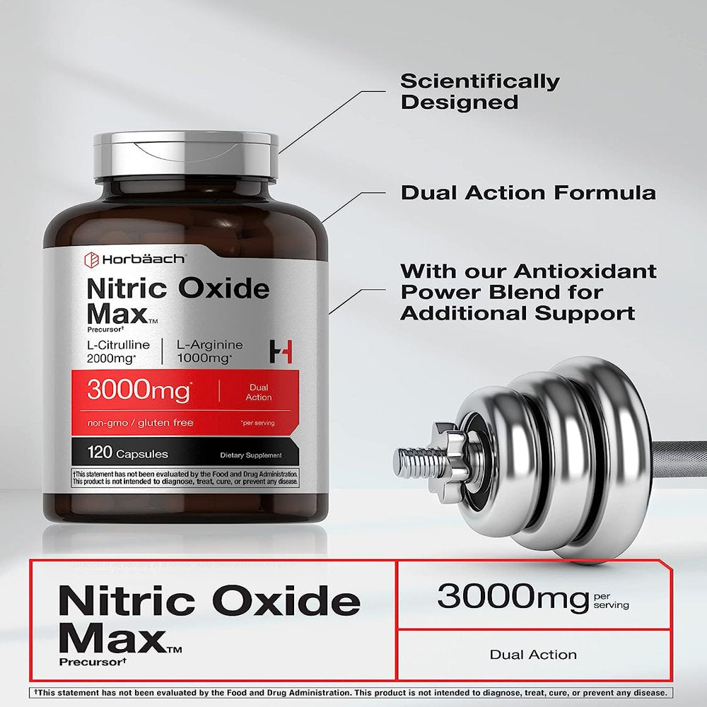 Nitric Oxide Max Supplement | 3000Mg | 120 Capsules | Pre Workout | by Horbaach