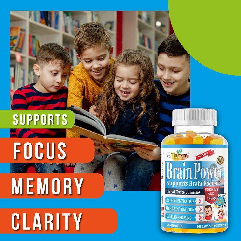 Brain Booster Supplement Focus Gummies Vitamins for Kids & Teens, Brain Focus, Memory, Learning, Accuracy and Concentration Tasty 60 Chewable Gummies