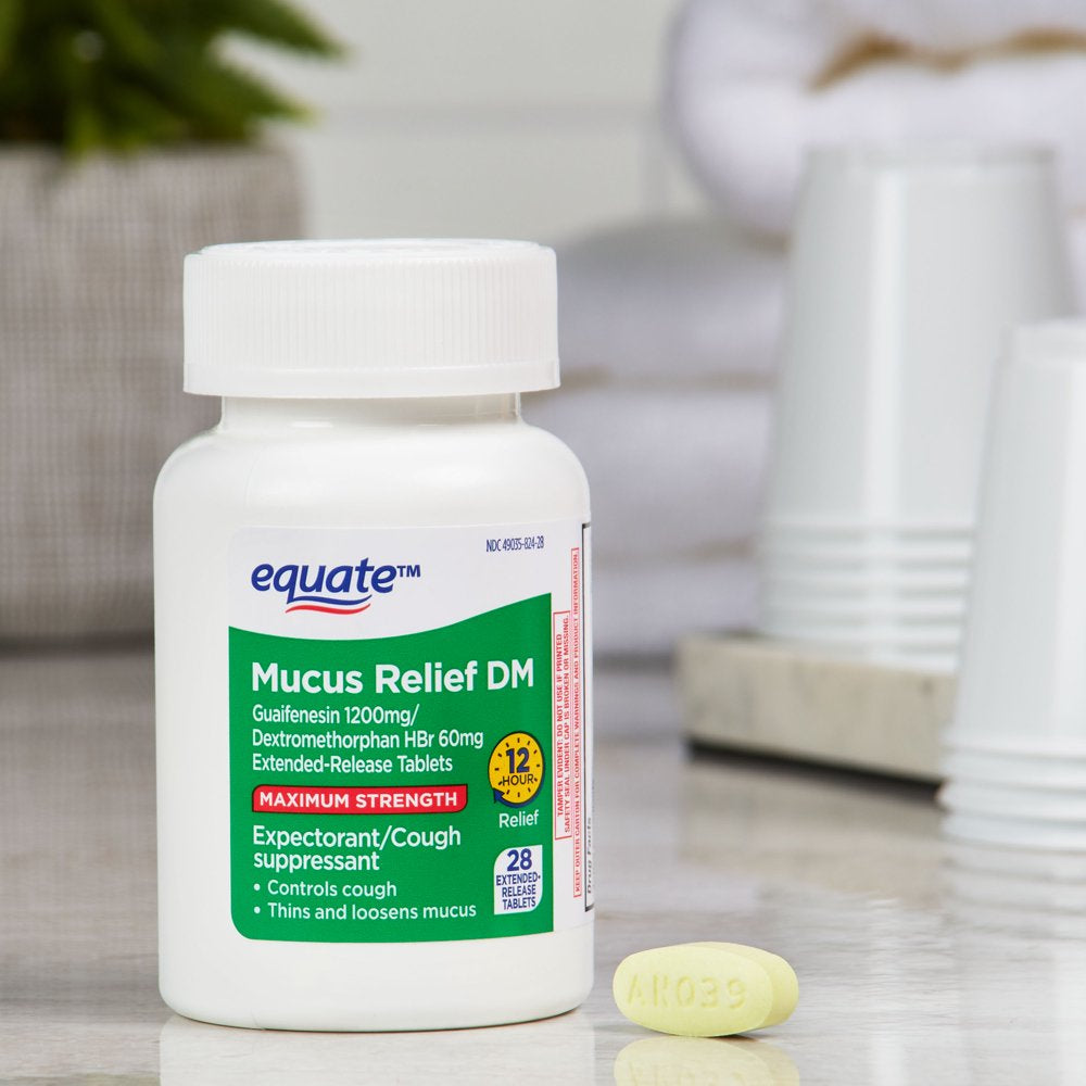 Equate Maximum Strength Mucus Relief DM, Cough Suppressant, Expectorant, Tablets, 28 Count