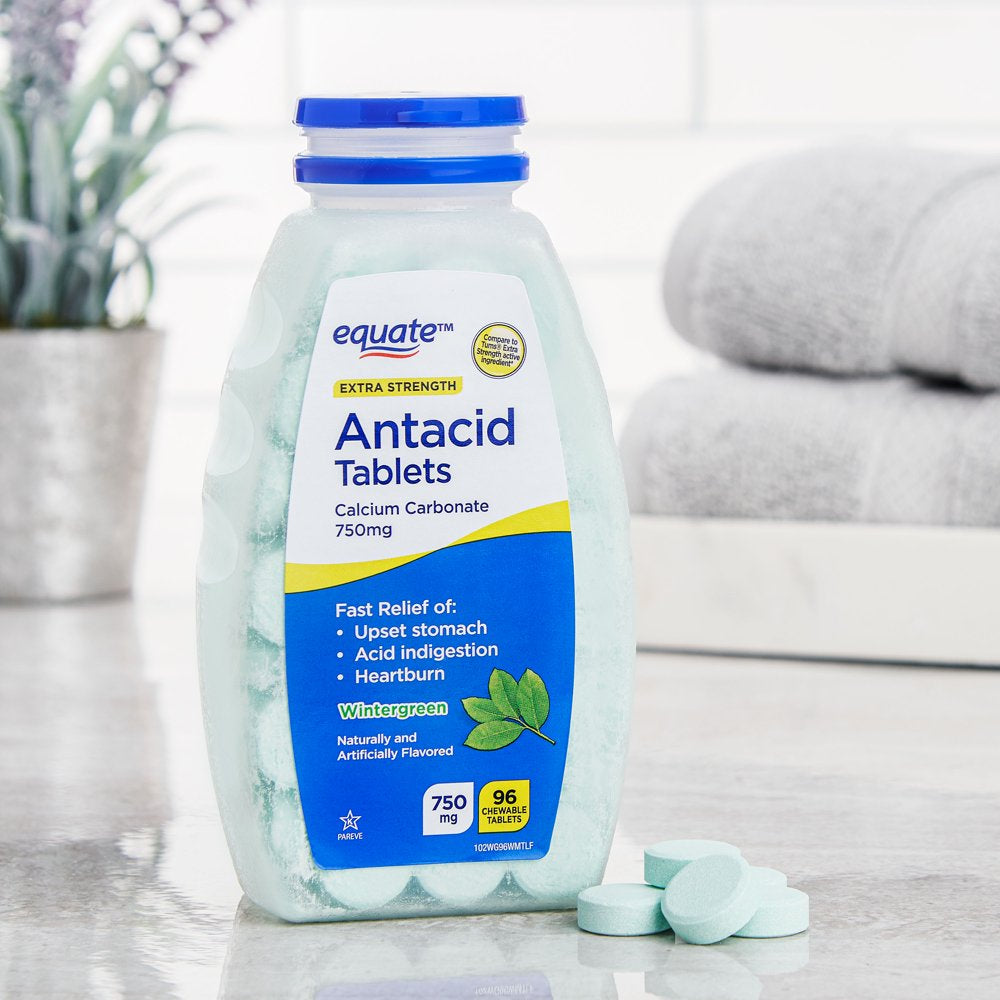 Equate Extra Strength Antacid Chewable Wintergreen Tablets, over the Counter, 750 Mg, 96 Ct