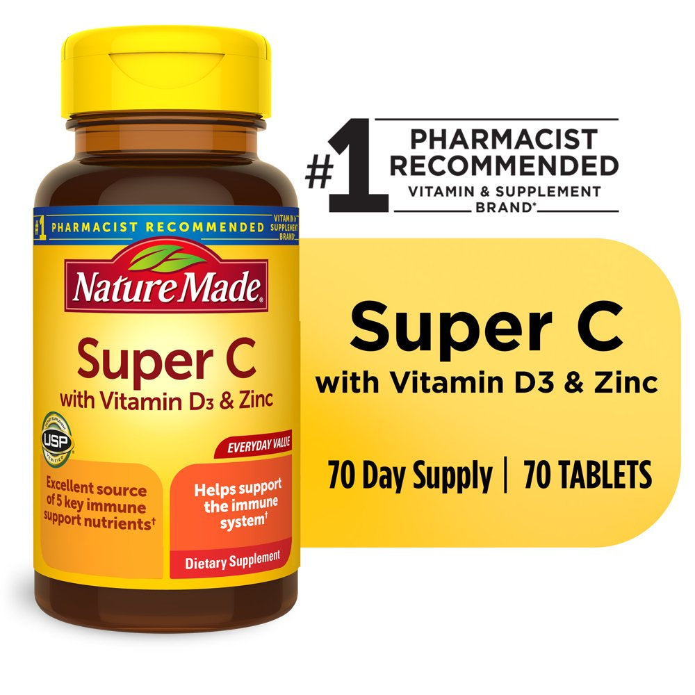 Nature Made Super C with Vitamin D3 and Zinc Tablets, Dietary Supplement, 70 Count