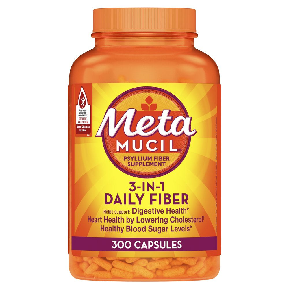 Metamucil Daily Fiber Supplement Capsules, Psyllium Husk Fiber for Digestive Health, 300 Ct