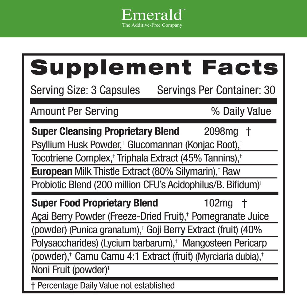 Emerald Labs Super Cleanse with Konjac Root, Triphala, European Milk Thistle, and Psyllium Husk to Support Cleanse of the Body, Supports Digestive System - 90 Vegetable Capsules