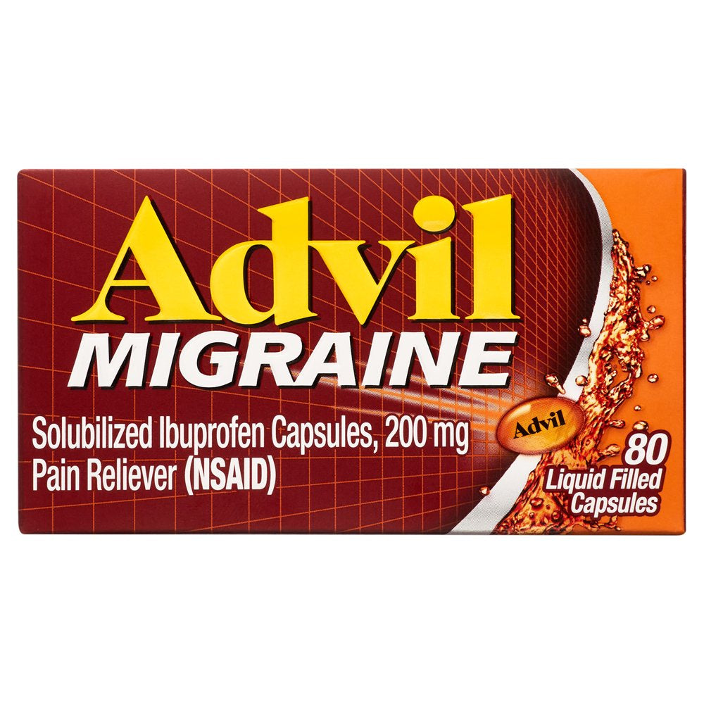 Advil Migraine Pain and Headache Reliever Ibuprofen, 200 Mg Liquid Filled Capsules, 80 Count