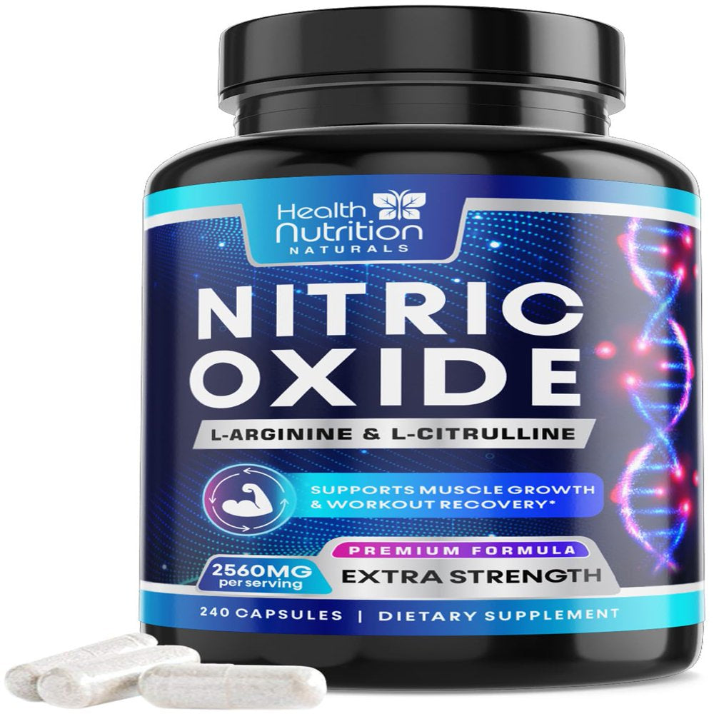 Extra Strength Nitric Oxide Supplement L Arginine 3X Strength - Citrulline Malate, AAKG, Beta Alanine - Premium Muscle Supporting Nitric Booster for Energy & Strength to Train Harder - 240 Capsules