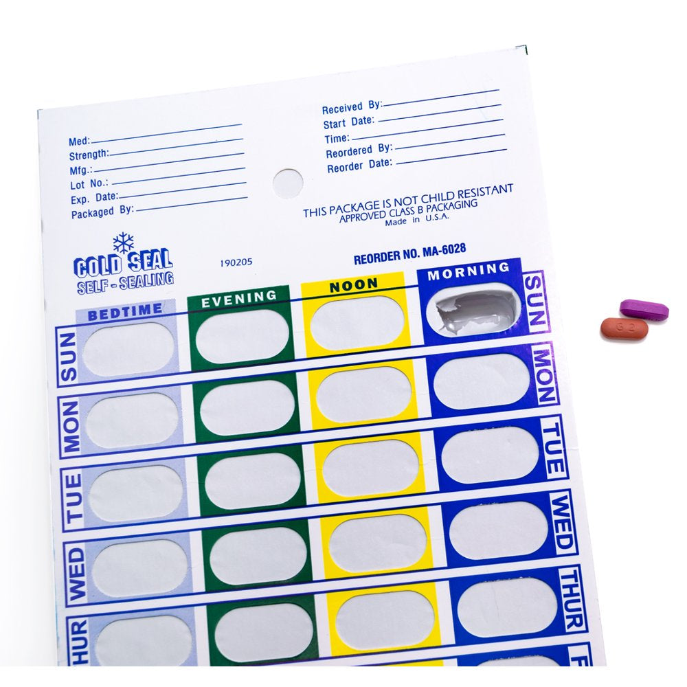 Pillthing 4 Time a Day Weekly (7 Day) Cold Seal Pill Blister Pharmacy Foil Pack System Cards
