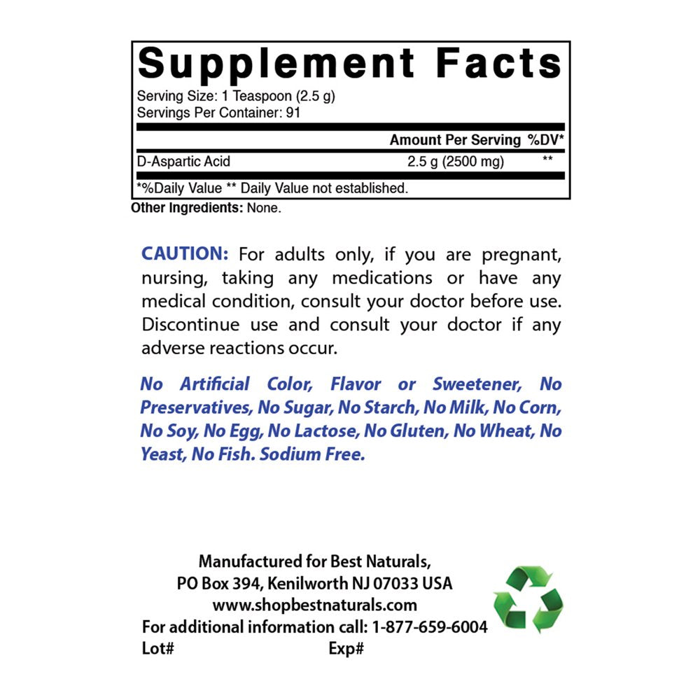 Best Naturals D-Aspartic Acid Pure 8 Oz Powder | Testosterone Booster