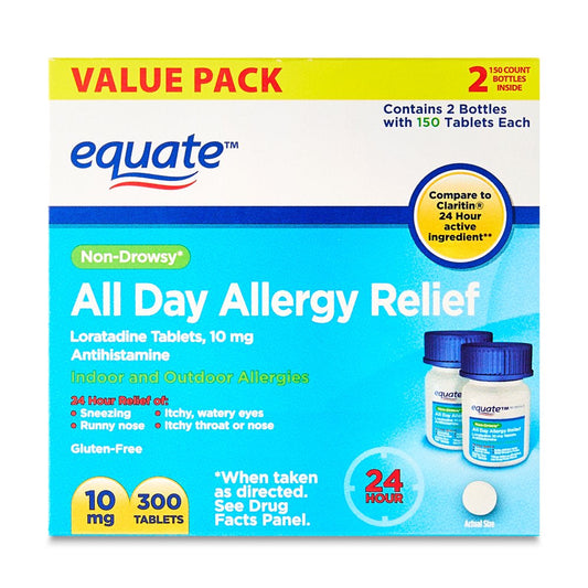 Equate Allergy Relief Loratadine Tablets 10 Mg, Antihistamine, 300 Count