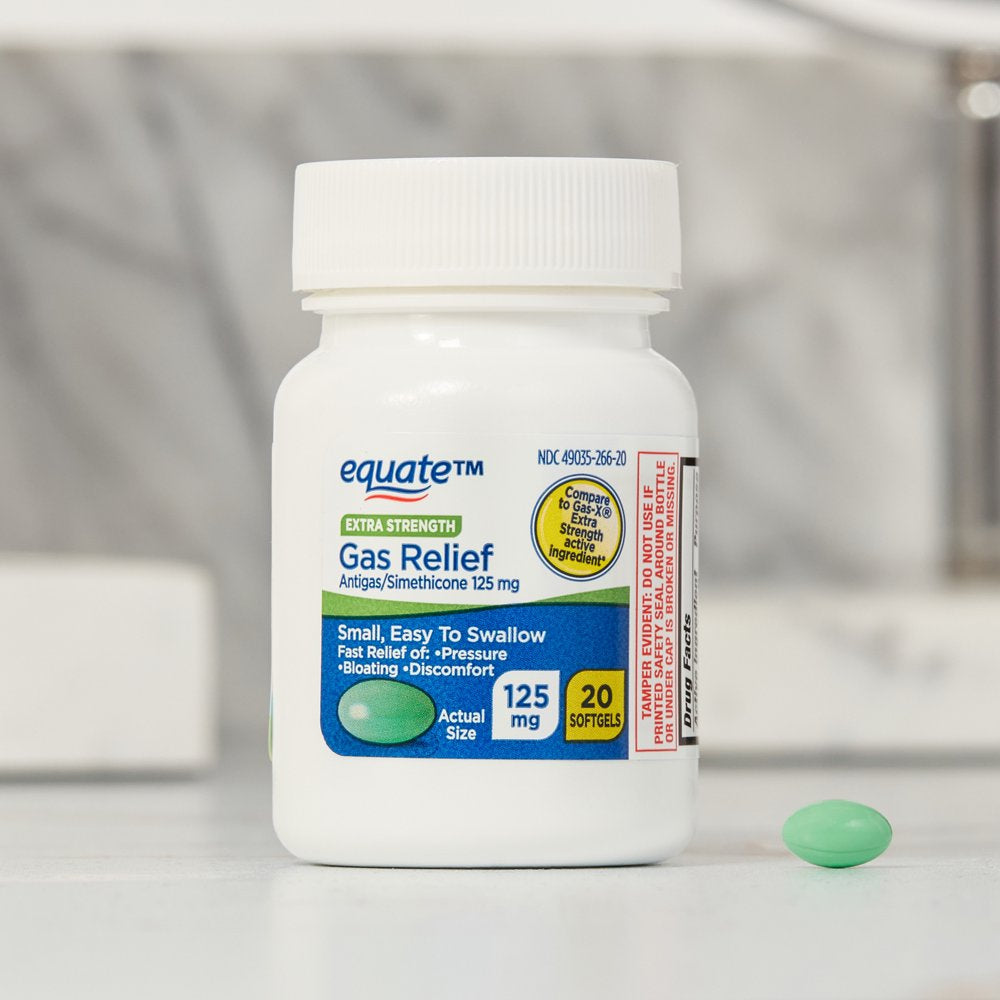 Equate Gas Relief, Simethicone 125 Mg, Extra Strength Softgels, 20 Count