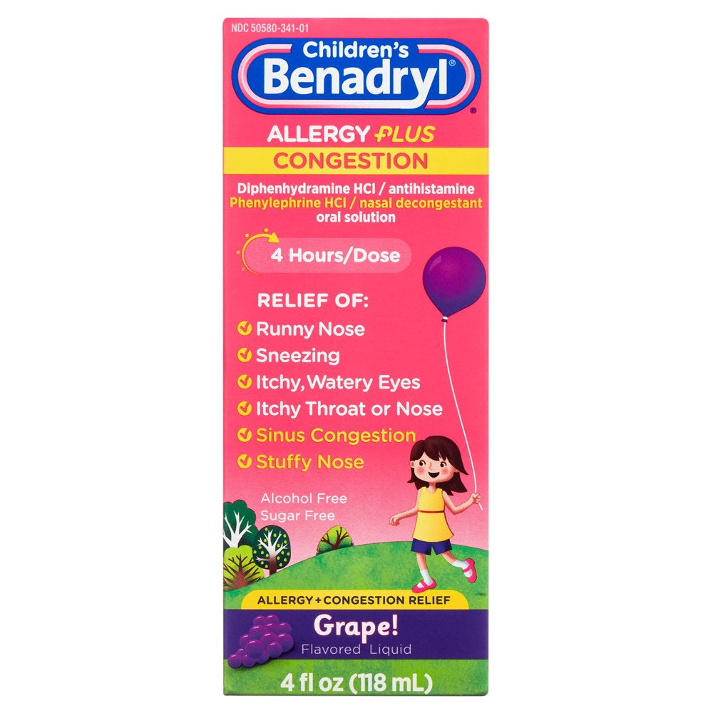 Children'S Allergy plus Congestion Relief Liquid, Grape, 4 Fl. Oz