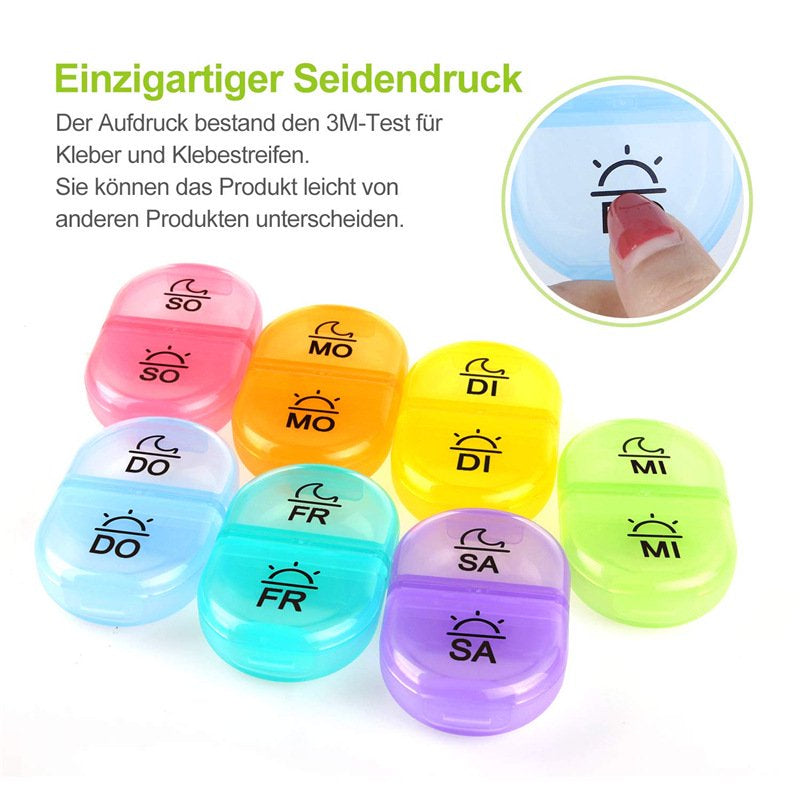 AIXPI Dose Weekly (7-Day) Pill Organizer, Vitamin and Medicine Box, Large Pop-Out Compartments, 2 Times a Day, Rainbow Colors