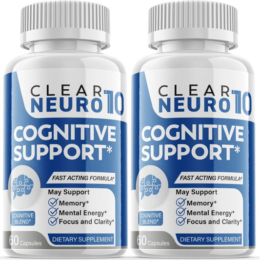 (2 Pack) Clear Neuro 10 - Nootropic Memory Booster Dietary Supplement for Focus, Memory, Clarity, & Energy - Advanced Cognitive Support Formula for Maximum Strength - 120 Capsules - Nutricity.com.au