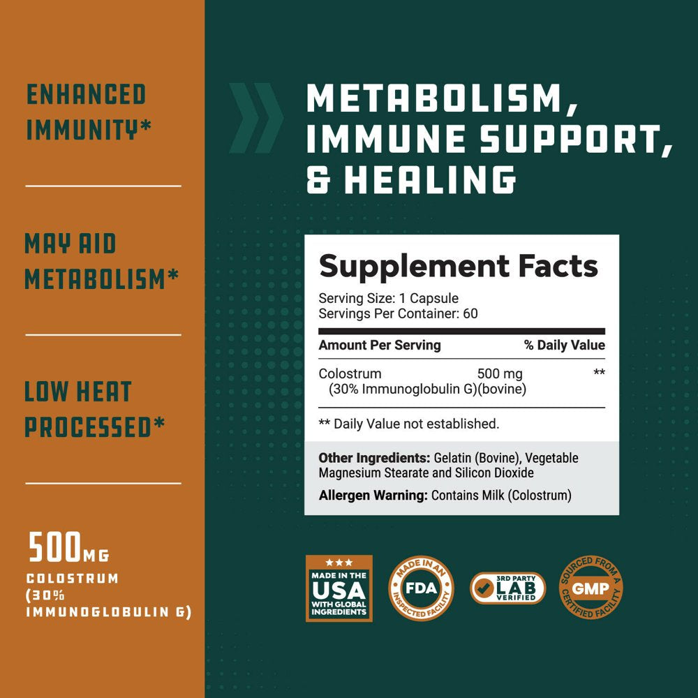 Bovine Colostrum Capsules with Immunoglobulin G - Transfer Factor Colostrum Supplement and Muscle Builder for Gut Health Joint Support Immune Boost Bone Strength and Brain Support Probiotic Supplement