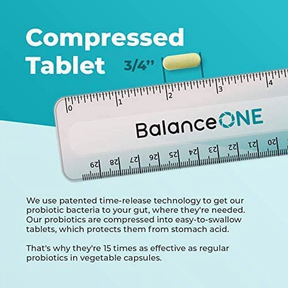 Balance ONE Probiotic, Daily Probiotics for Women & Men, Shelf Stable, 15 Billion Cfus with Prebiotics, 12 Probiotic Strains, Lactobacillus Plantarum Acidophilus & Paracasei, 60 Time-Release Tablets