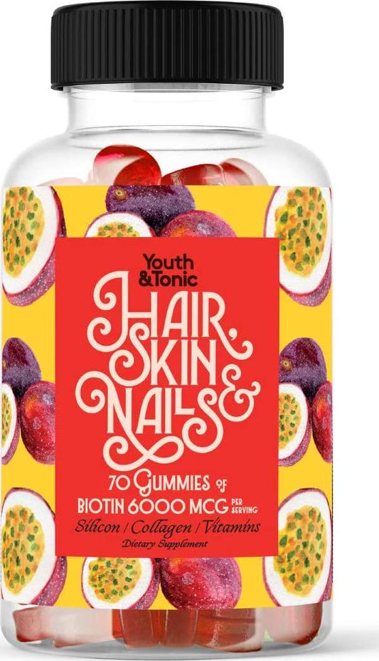 70 Hair Gummies Biotin 6000mcg Collagen Silicon PABA and Multivitamins | Hair Skin and Nails Vitamins Gummy for Women | B Complex Folic Acid 400mcg Vitamin A C D E and Zinc for Hair Growth | Pectin-Based