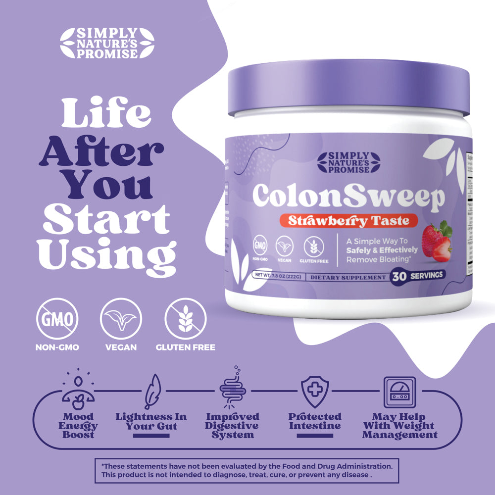 Colonsweep Psyllium Husk Powder - Vegan Gut Cleanse for Relief - 30 Gluten-Free Fibre Servings Supplement for Constipation and Bloating Relief