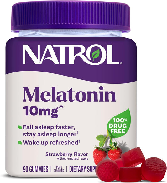 Natrol Melatonin 10Mg, Sleep Support Supplement, Strawberry Gummies, 90Ct