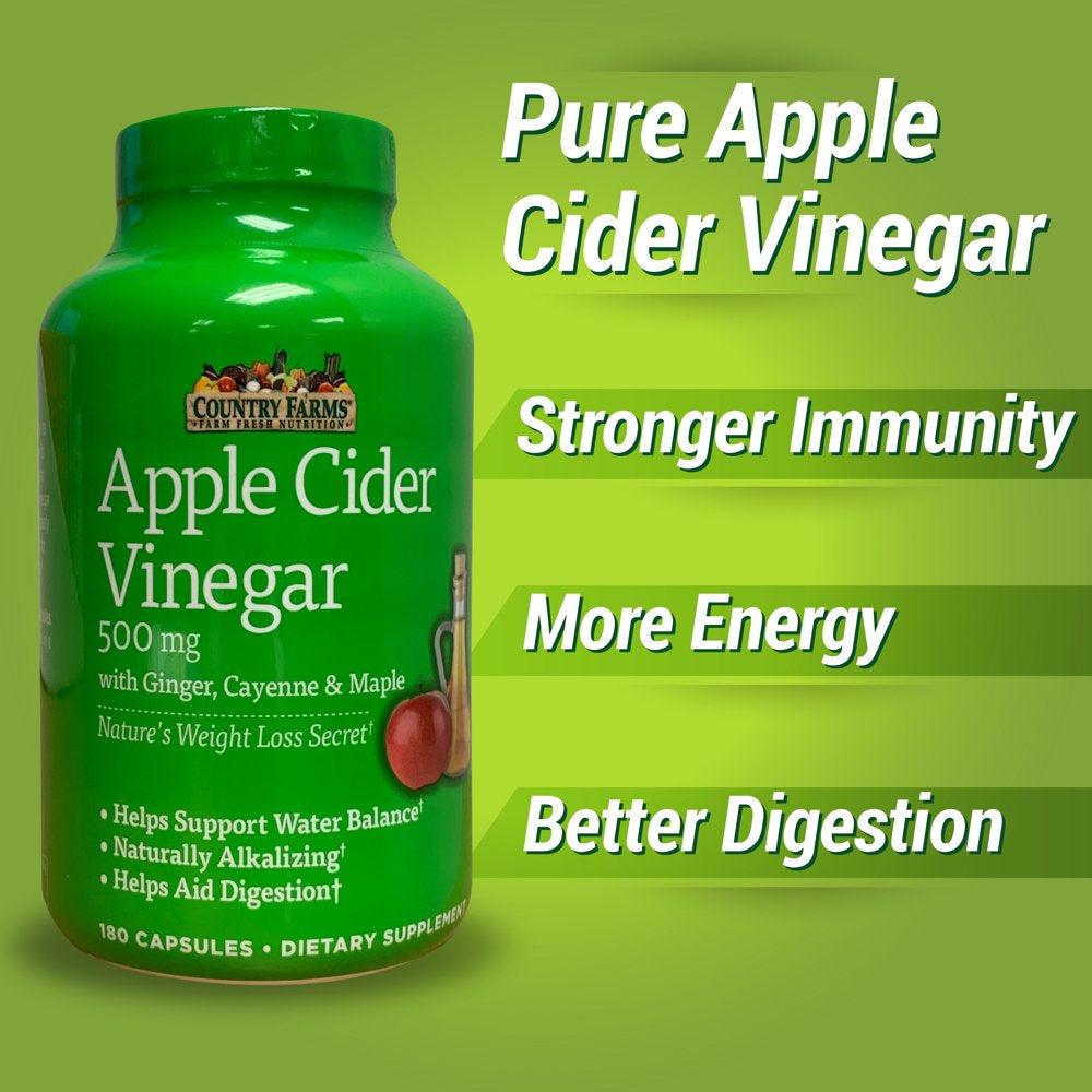 Apple Cider Vinegar Country Farms Capsules, 500 Mg, Helps Aid Digestion 90 Servings