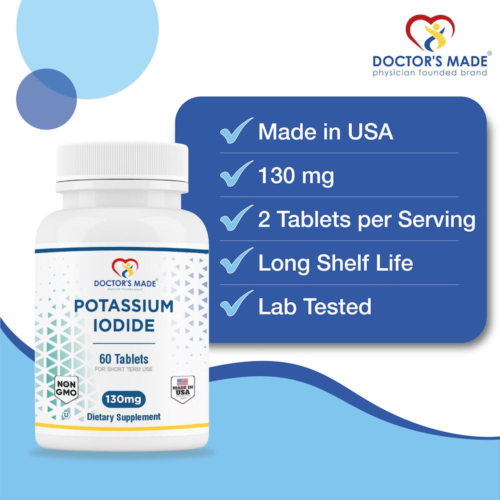 Doctor'S Made Potassium Iodide 130 Mg. 60 Tablets. Thyroid Support.