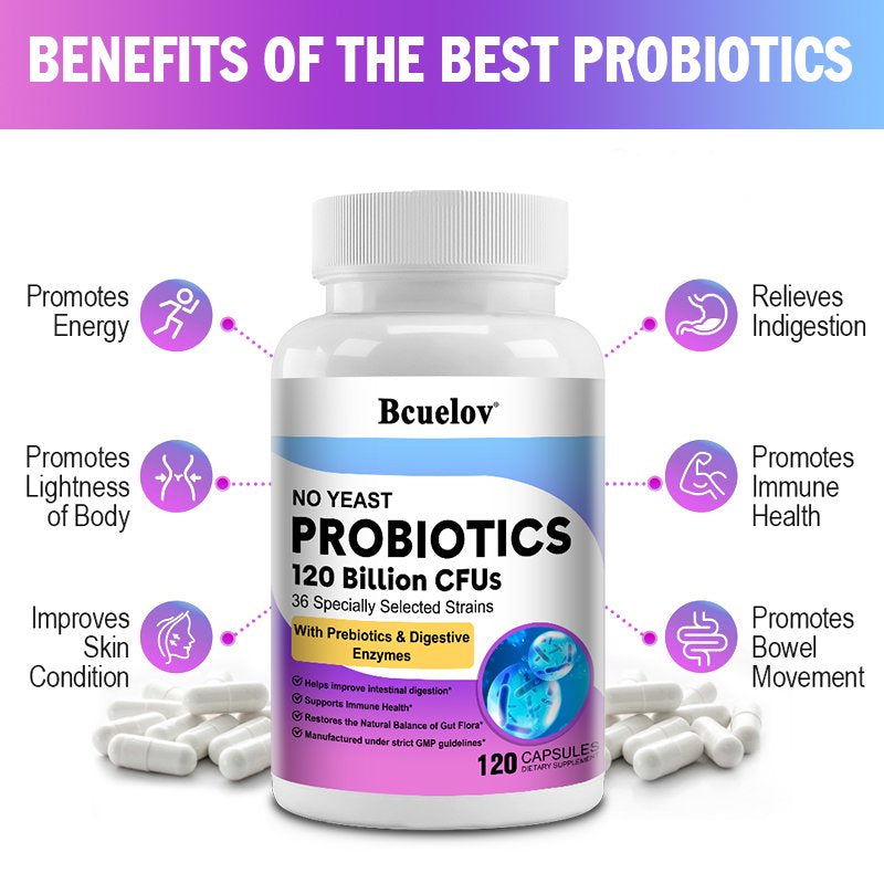 Bcuelov Probiotics 120 Billion CFU - 36 Strains, Gut Digestion and Immune Support