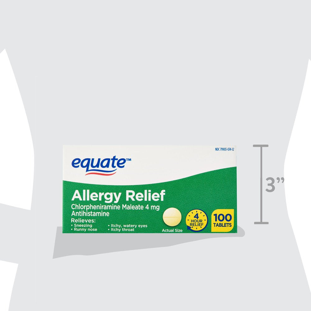 Equate Allergy Relief Medicine, Chlorpheniramine Tablets, 100 Count