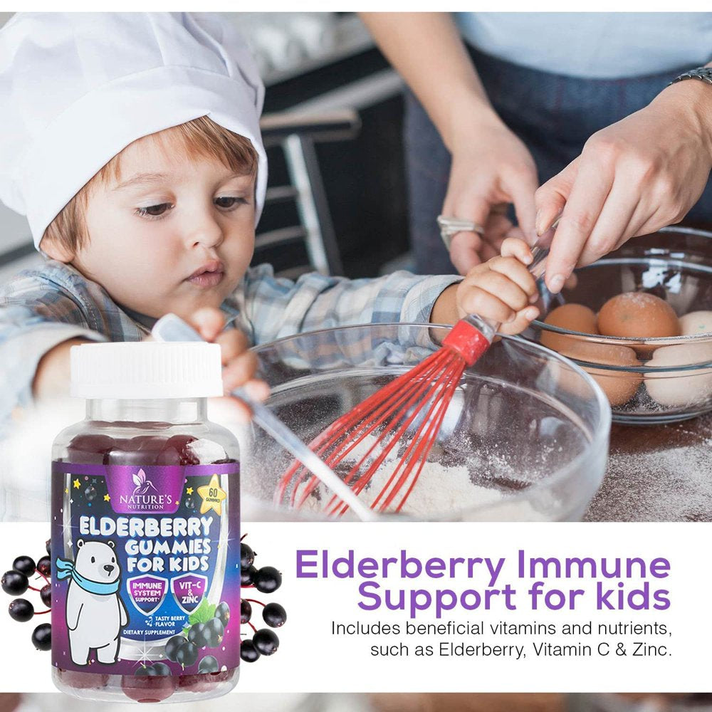 Elderberry Gummies for Kids with Vitamin C, Zinc & Sambucus Black Elderberry Extract - Daily Childrens Immune Support Vitamins Gummy Supplement, Non-Gmo, Vegan, Natural Berry Flavor - 120 Gummies