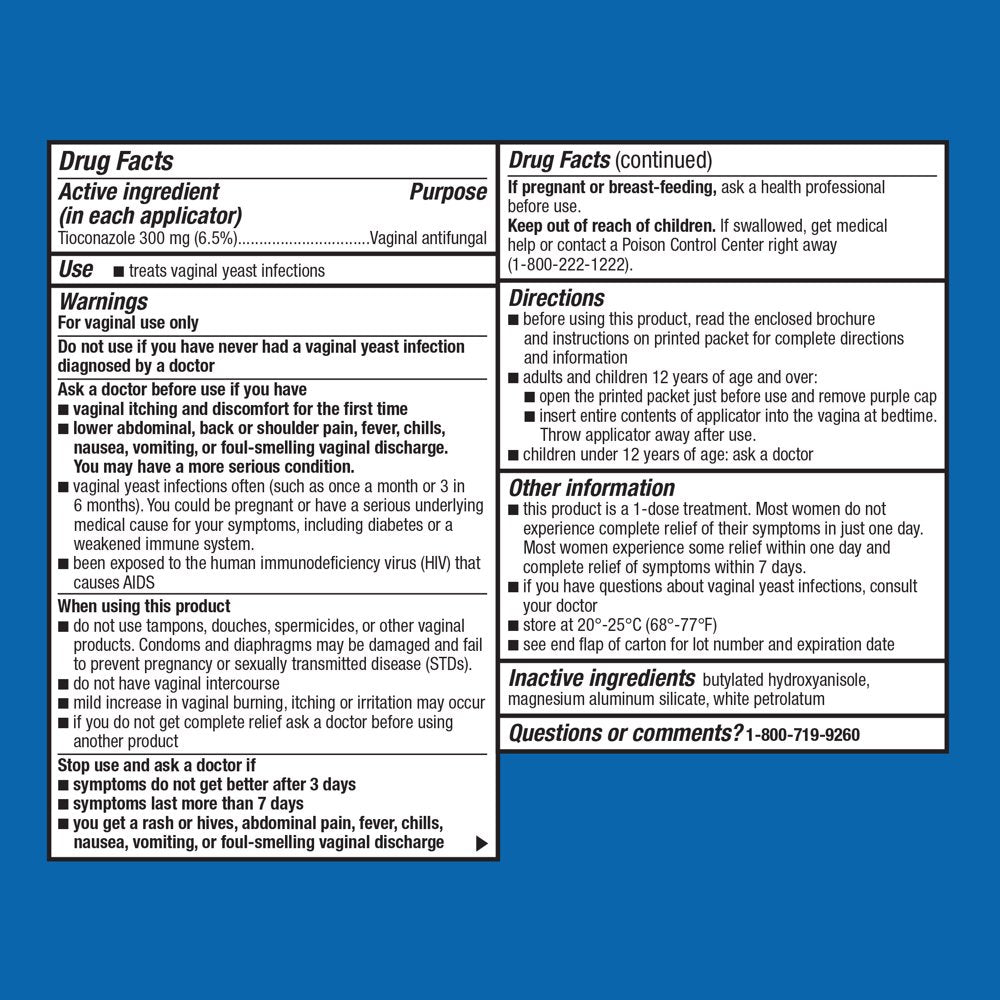 Equate Tioconazole 1-Day Treatment, Vaginal Antifungal, 4.6
