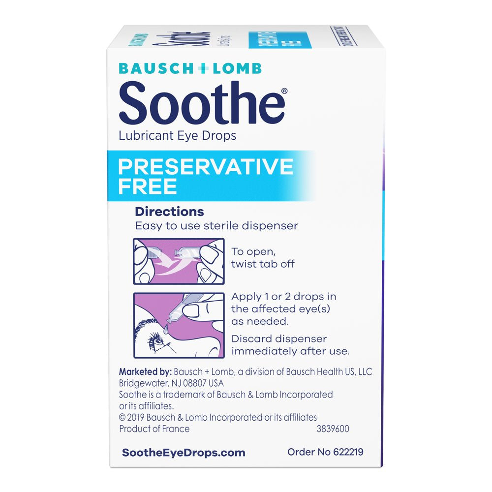 Soothe® Preservative Free Eye Drops for Dry Eyes, Lubricating Eye Drops, 0.02 FL OZ EA (30-Count)