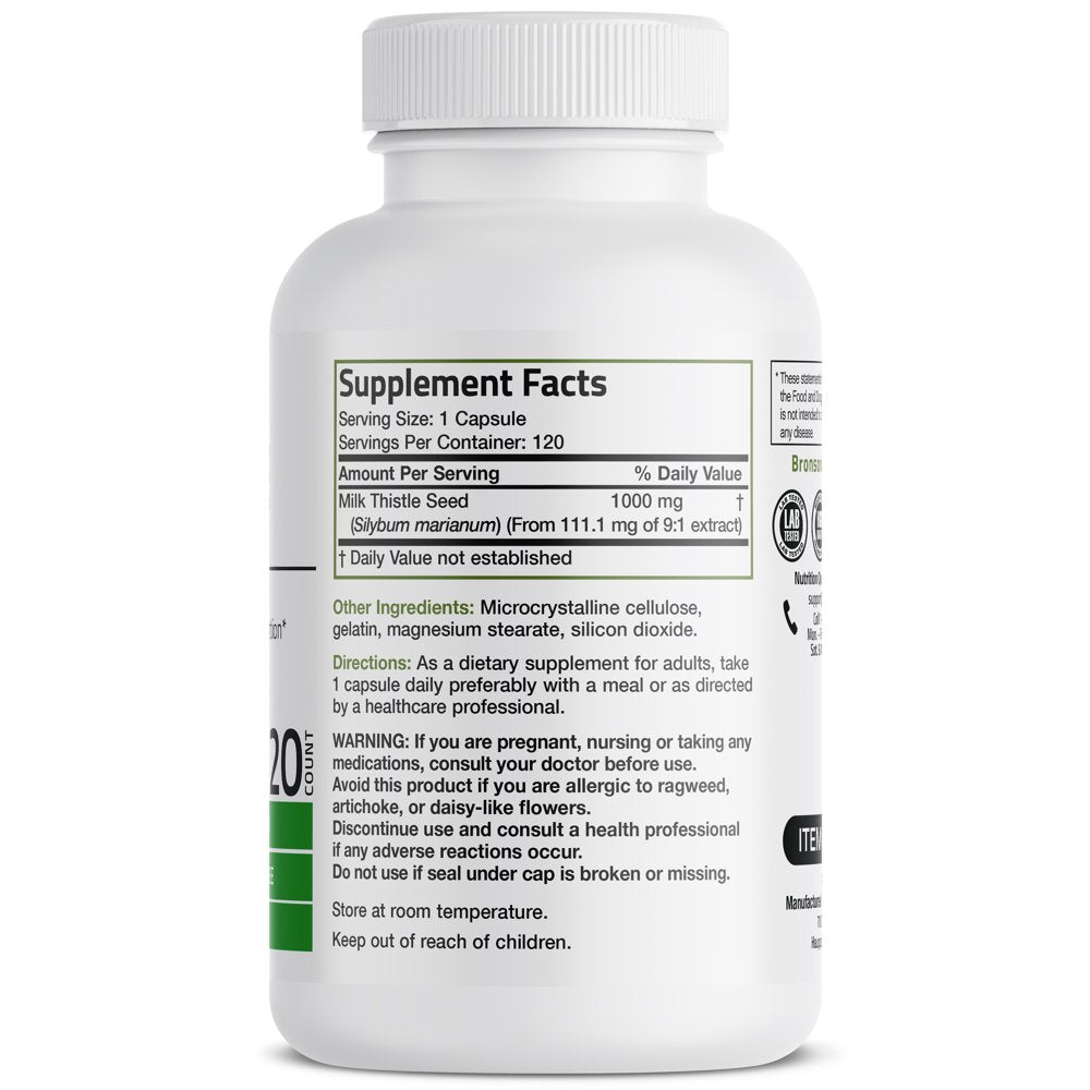 Bronson Milk Thistle 1000Mg (Silybum Marianum) High Potency Liver Health Support, 120 Capsules