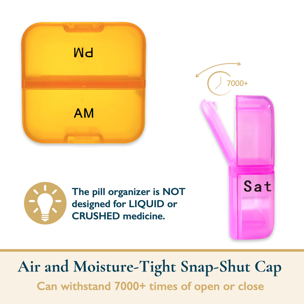 Comfitime Pill Organizer – Weekly Medicine Organizer, 2 Times a Day, Travel Pill Box with AM/PM Daily Pill Containers, 7 Day Pill Case Holder for Medication & Vitamin Supplement, Pill Dispenser/Sorter