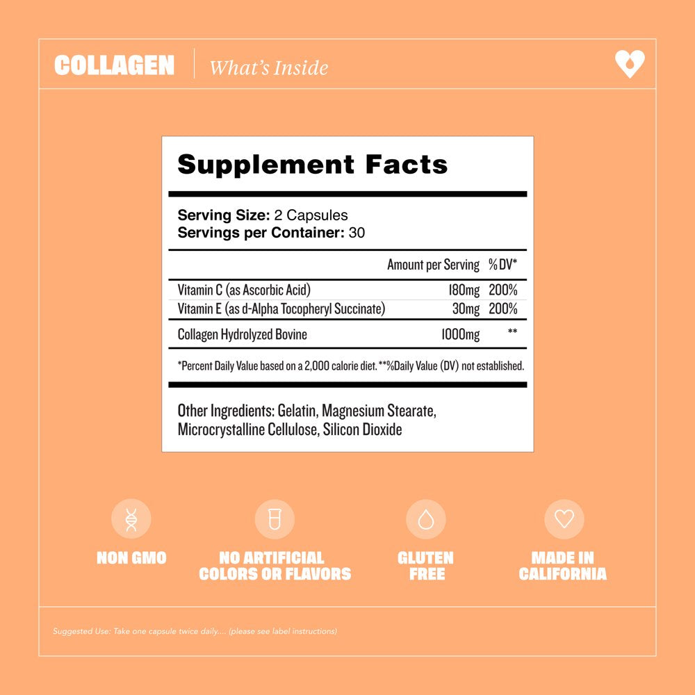 Health by Habit Collagen Supplement, Collagen Peptides 2000Mg, 60 Capsules