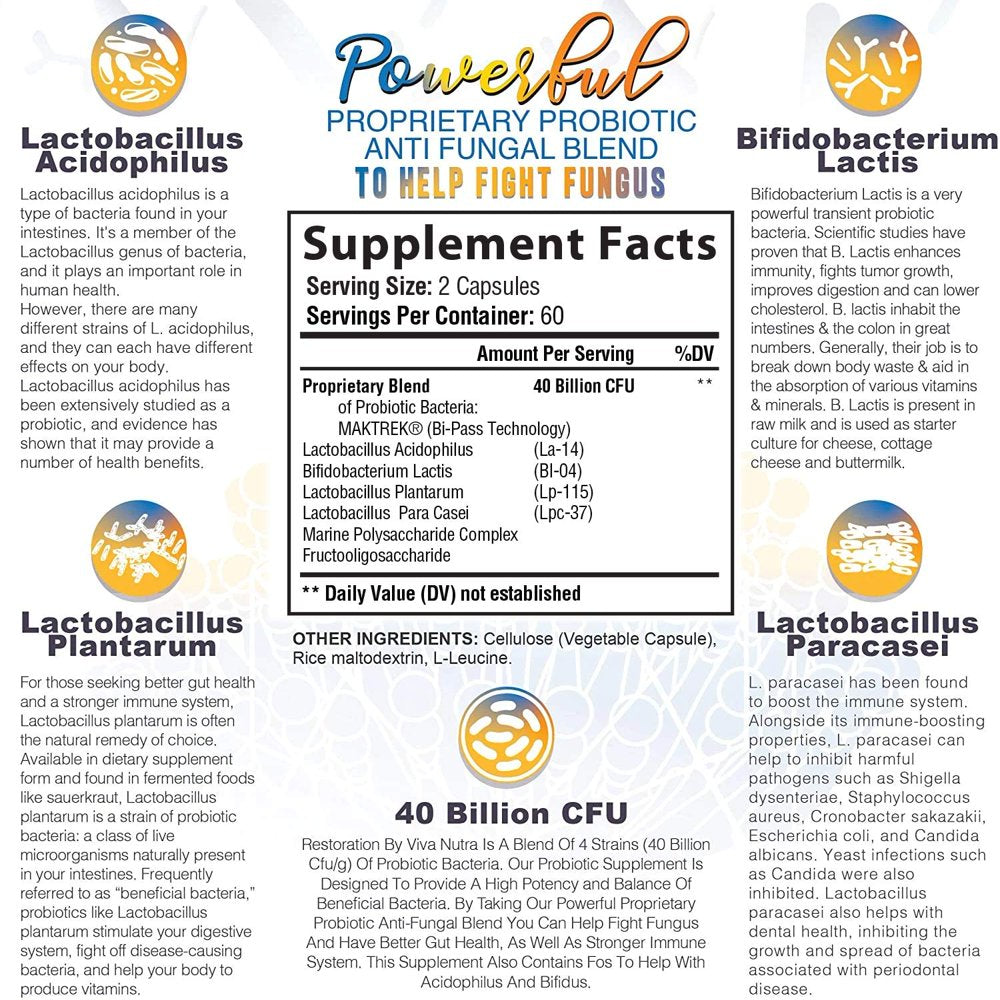 Fungus Clear - Probiotic Supplement - Supports Strong Healthy Natural Clear Toe and Finger Nails - Nail Treatment plus Eliminates Fungus - 120 Capsules (2 Pack)