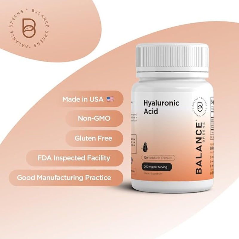 Hyaluronic Acid Skin Supplement 200Mg per Capsule, 120 Capsules, 4 Months Supply - Promotes Skin Hydration, anti Aging, Joint Support Supplement, Bones and Connective Tissue | Non-Gmo and Gluten Free