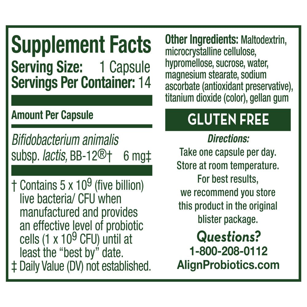 Align Probiotic Gut Health and Immunity Capsules, Unisex Daily Probiotic Supplement, 14 Ct