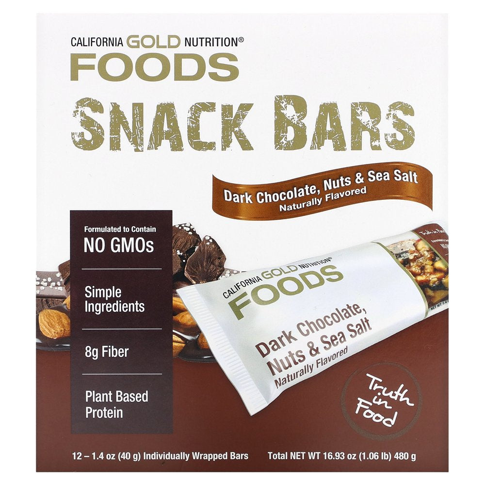 California Gold Nutrition FOODS - Dark Chocolate, Nuts, & Sea Salt Bar Gold Bar, 12 Bars