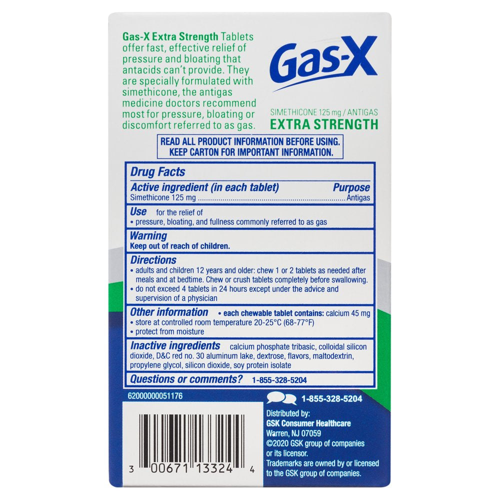 Gas-X Extra Strength Cherry Chewable Tablet for Fast Gas Relief, 72 Count